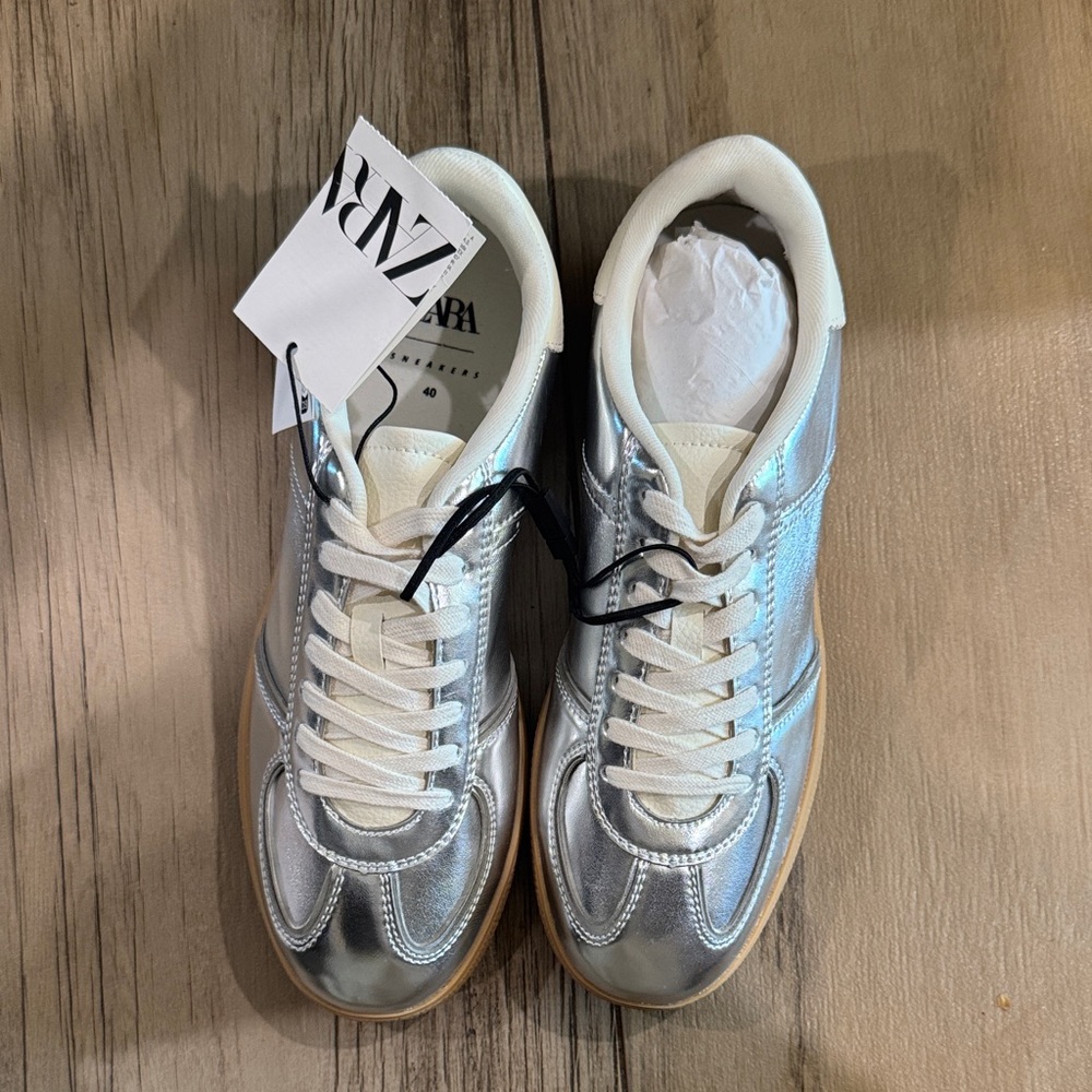 Zara Metallic Silver Sneakers